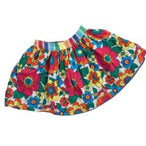 Little Bird Reversible Skirt - Retro Floral, Puckered Rainbow Stripe - 6-7